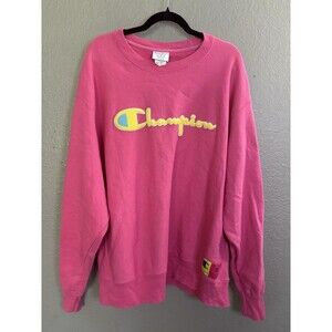 Champion Oversized Sweatshirt Women's XXL Pink Cotton Graphic Print Crew Neck